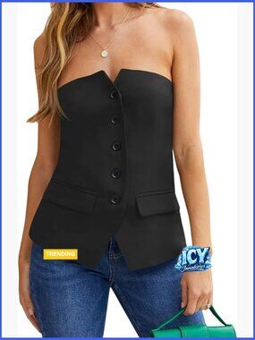 Sleeveless Notched Neck Blazer Vest Fitted Work Blazer